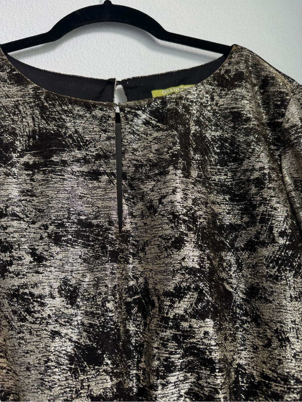 Gianni Bini Metallic Black and Gold Long-Sleeve Mini Dress - Picture 3 of 6
